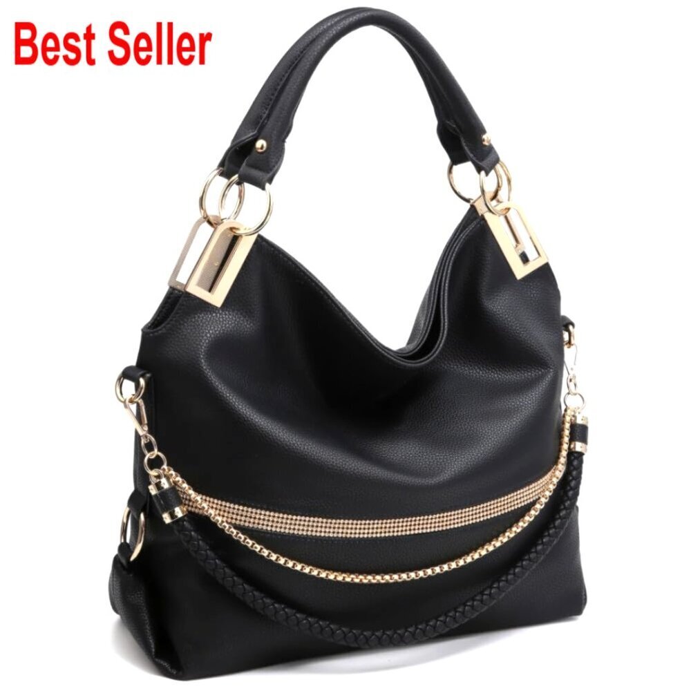 Large Hobo Bag with Rhinestone Accents Vegan Leather Tote Purse